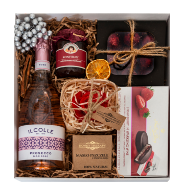 miodowa-rosa-zestaw-prezentowy-z-alkoholem-wino-musujace-rozowe-prosecco-produkty-pszczele-kosmetyki